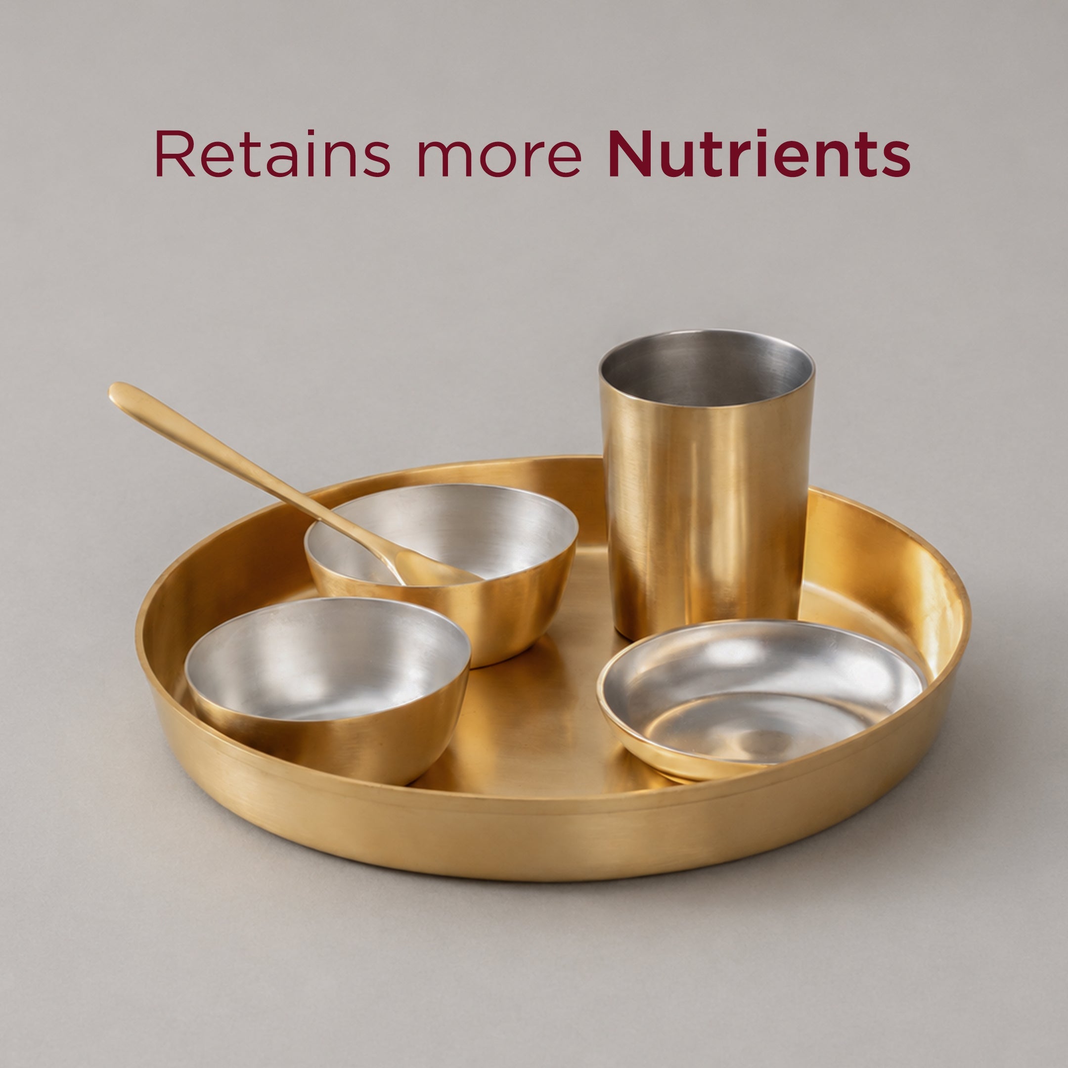 36-Piece Brass Solid Dinner Set • Matte Finish • Serves 6 (पीतल का डिनर सेट)