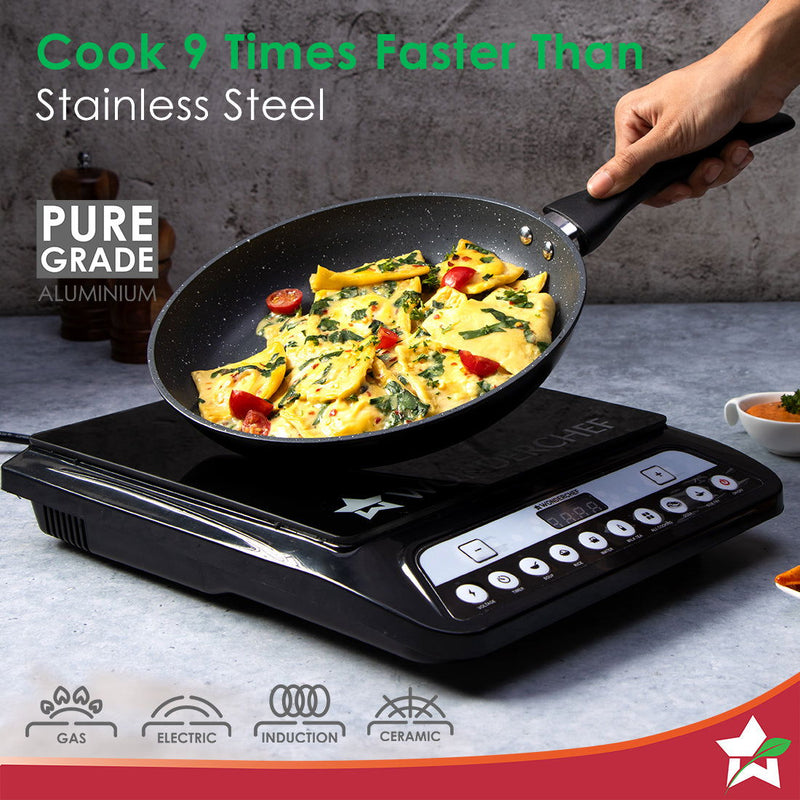 Wonderchef Duralite Die-Cast Non-Stick Pans 4 pcs Set | 24 cm Kadhai with Lid, 24 Cm Fry Pan, 28 cm Dosa Tawa | 1.2 L | 