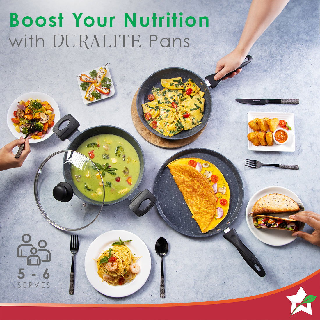 Wonderchef Duralite Die-Cast Non-Stick Pans 4 pcs Set | 24 cm Kadhai with Lid, 24 Cm Fry Pan, 28 cm Dosa Tawa | 1.2 L | 
