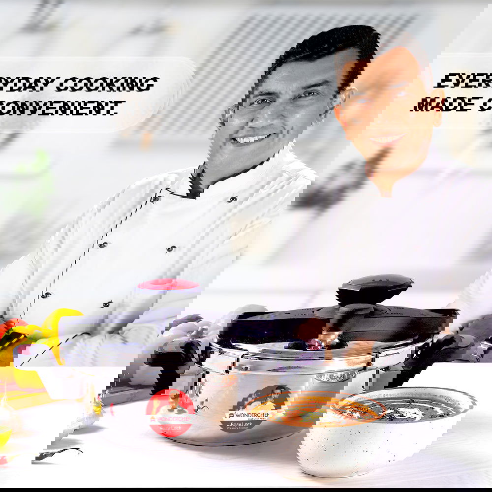 Easy Lock Stainless Steel 3L Outer Lid Pressure Cooker | Induction Compatible | Tri-Ply Bottom | 5-Year Warranty | Free Glass Lid | Silver