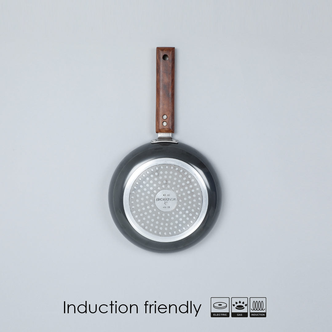 Ebony 16.5 cm Deep Fry Pan, Induction Bottom, Wooden Handle, Hard Anodized Aluminium, 1.2 L, 3.25 mm, 5 Years Warranty, Grey