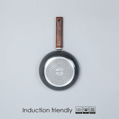 Ebony 16.5 cm Deep Fry Pan, Induction Bottom, Wooden Handle, Hard Anodized Aluminium, 1.2 L, 3.25 mm, 5 Years Warranty, Grey