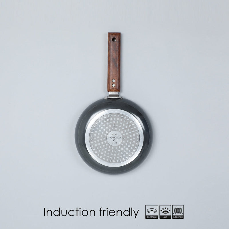 Ebony 16.5 cm Deep Fry Pan, Induction Bottom, Wooden Handle, Hard Anodized Aluminium, 1.2 L, 3.25 mm, 5 Years Warranty, Grey