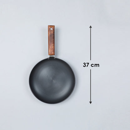 Ebony 16.5 cm Deep Fry Pan, Induction Bottom, Wooden Handle, Hard Anodized Aluminium, 1.2 L, 3.25 mm, 5 Years Warranty, Grey