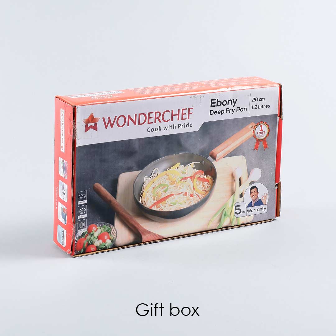 Ebony 16.5 cm Deep Fry Pan, Induction Bottom, Wooden Handle, Hard Anodized Aluminium, 1.2 L, 3.25 mm, 5 Years Warranty, Grey