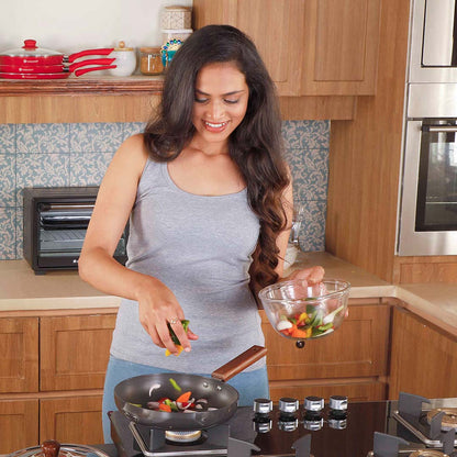 Ebony 16.5 cm Deep Fry Pan, Induction Bottom, Wooden Handle, Hard Anodized Aluminium, 1.2 L, 3.25 mm, 5 Years Warranty, Grey