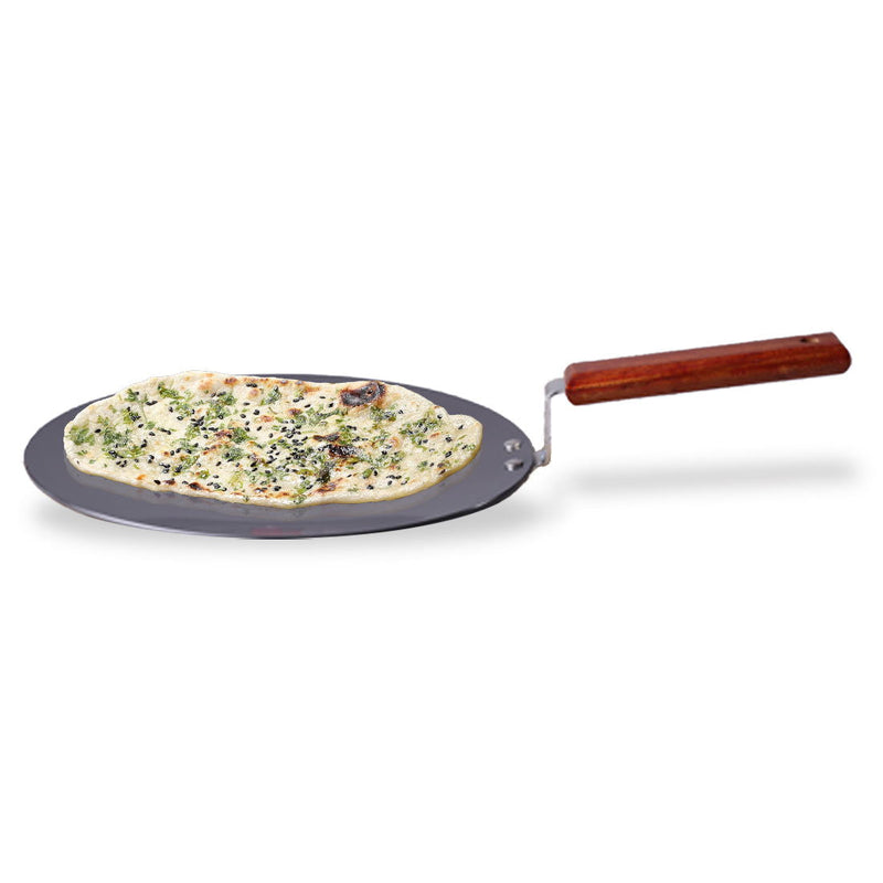 Ebony 25 cm Roti Tawa | Induction Bottom | Wooden Handle | Hard Anodized Aluminium | Non Stick Tawa| 4.06 mm | 5 Years Warranty | Black