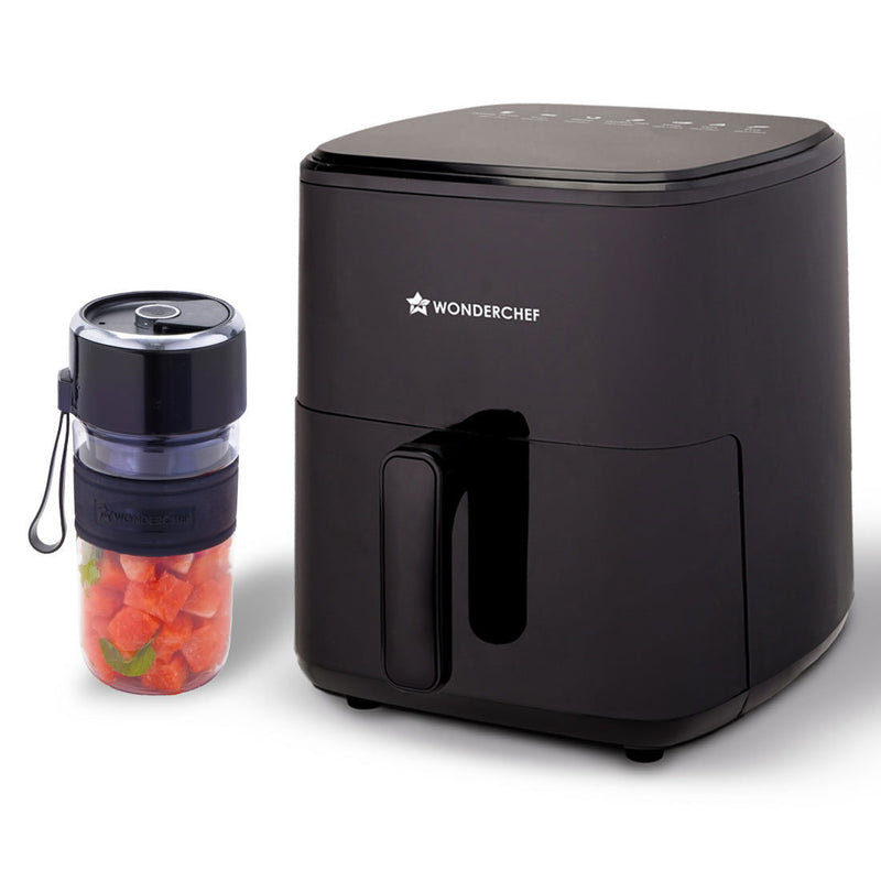 Wonderchef Evita Air Fryer + Nutri-cup Zip Portable Blender | Festive Gift | 5L Air Fryer Capacity to Bake, Grill, Roast