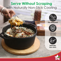 Forza 25 cm Cast-Iron Casserole with Lid | Pre-Seasoned Cookware | Induction Friendly | 4.7 L | 3.8 mm with Lifetime Exchange Warranty