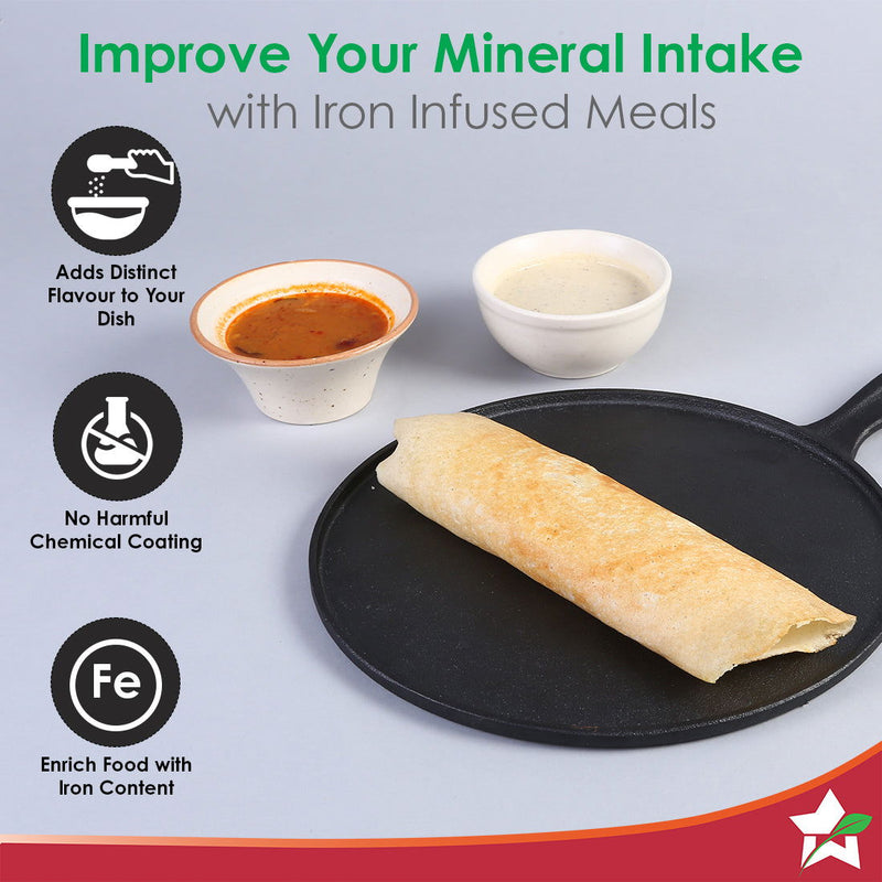 Forza Cast-Iron 27 cm Dosa Tawa Pan | Pre-Seasoned Cookware | Induction Friendly | 4 mm | With Lifetime Exchange Warranty