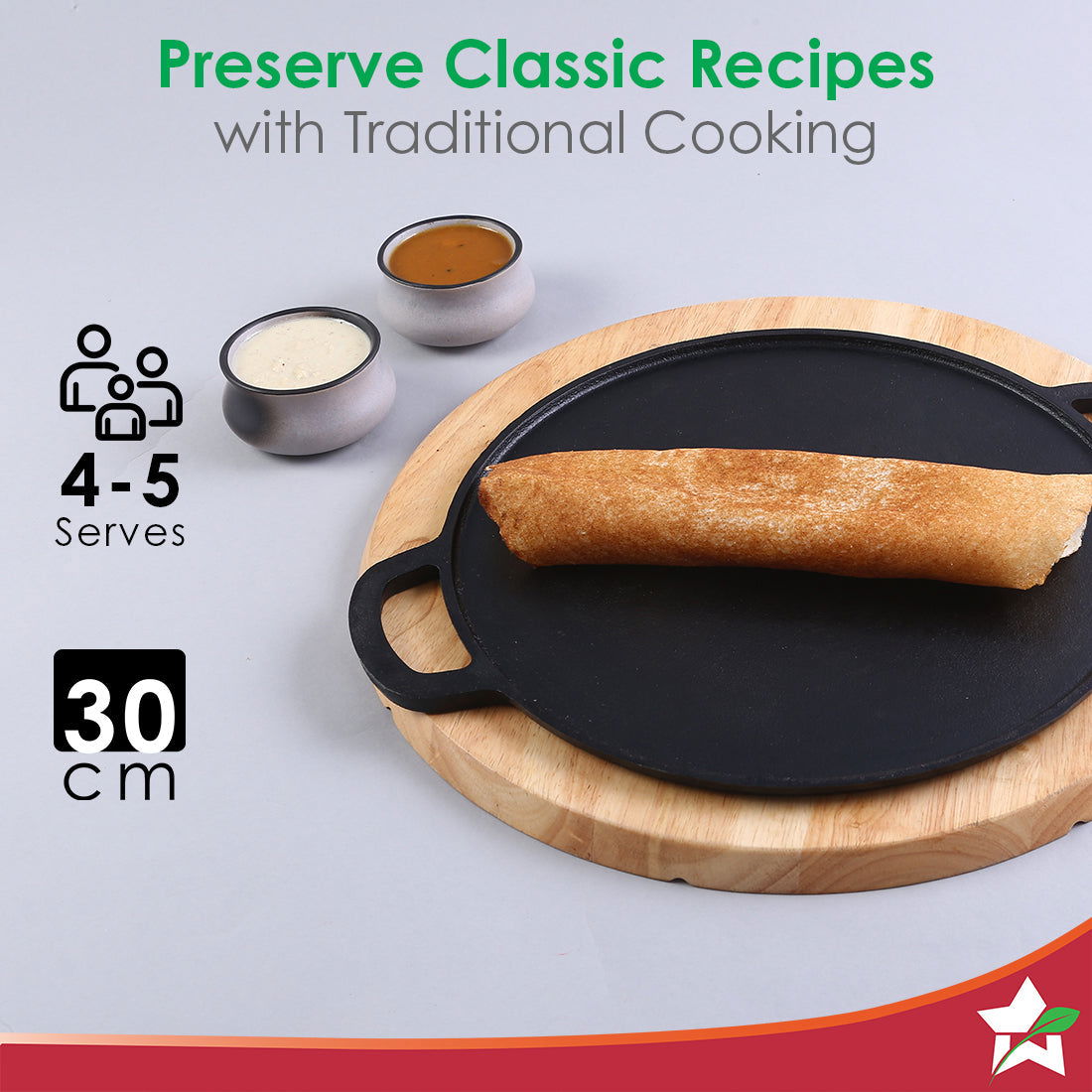 Forza Pre-Seasoned 30 cm Cast-iron Dosa Tawa