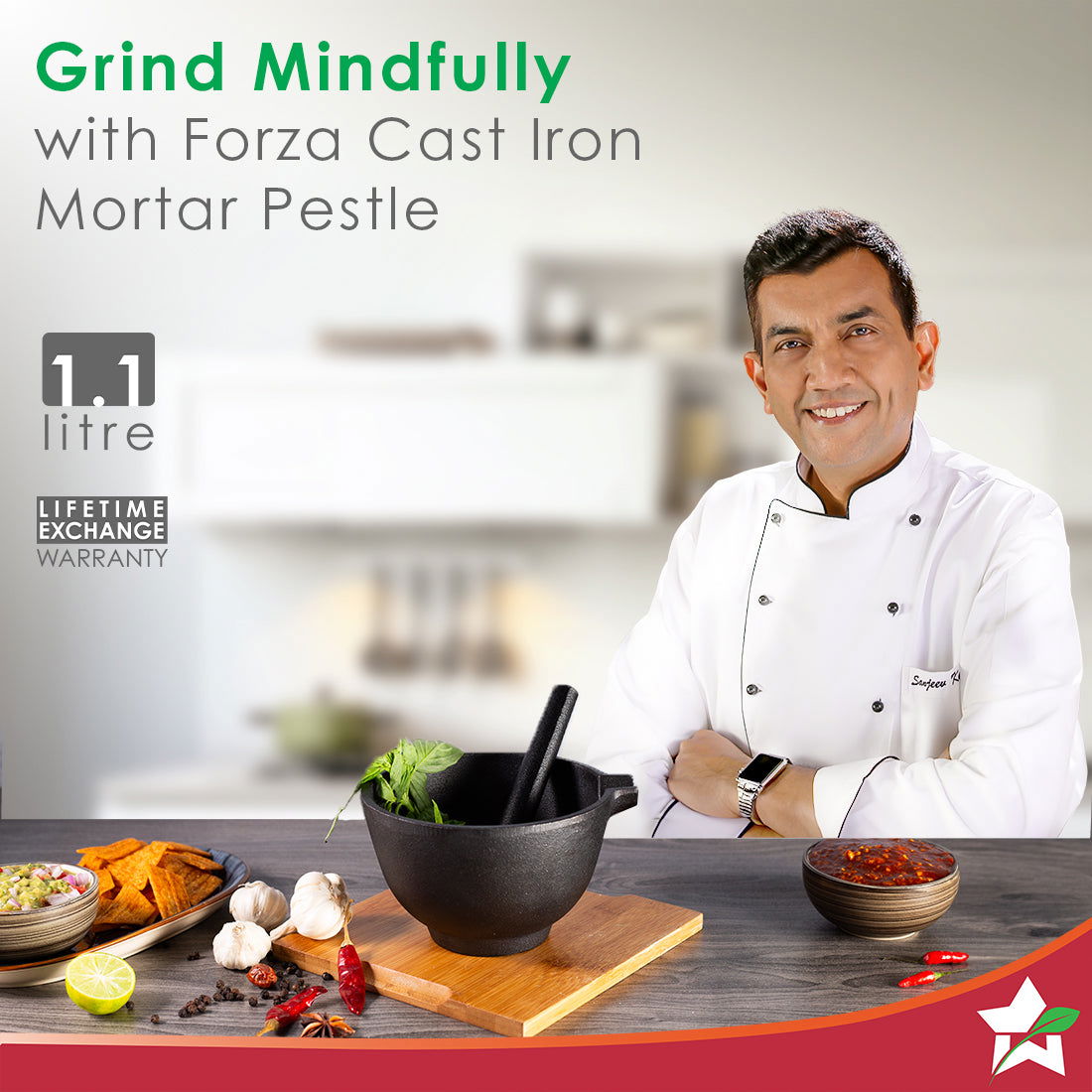 Wonderchef Forza pre-seasoned cast-iron mortar & pestle