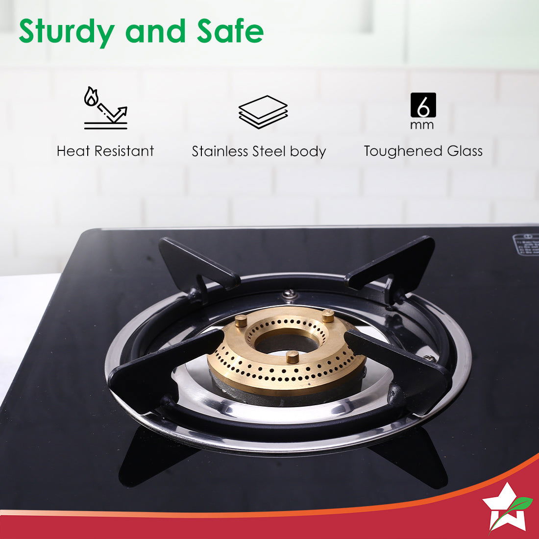Wonderchef Galaxy 4 Burner Gas Stove | 2 Medium, 2 Small Wide Spaced Burners | Highly Efficient Tri-pin Brass Burners | 
