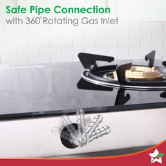 Wonderchef Galaxy 4 Burner Gas Stove | 2 Medium, 2 Small Wide Spaced Burners | Highly Efficient Tri-pin Brass Burners | 