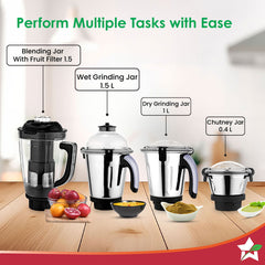 Wonderchef Galaxy Mixer Grinder 1000W | 100 Mins Non-Stop Grinding | 100% Copper Motor | Heavy Duty | Low Noise | Chutne