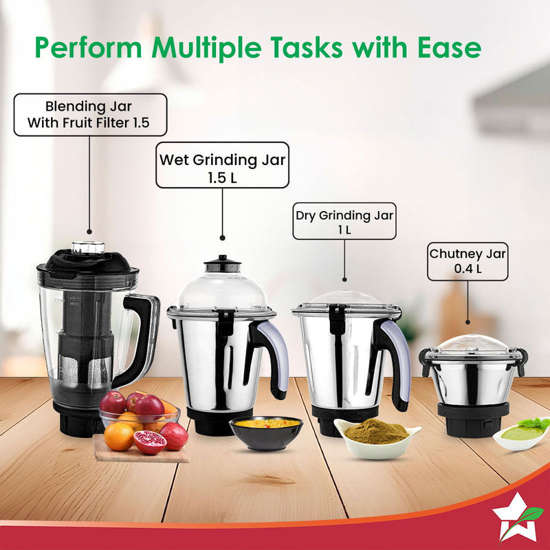 Wonderchef Galaxy Mixer Grinder 1000W | 100 Mins Non-Stop Grinding | 100% Copper Motor | Heavy Duty | Low Noise | Chutne