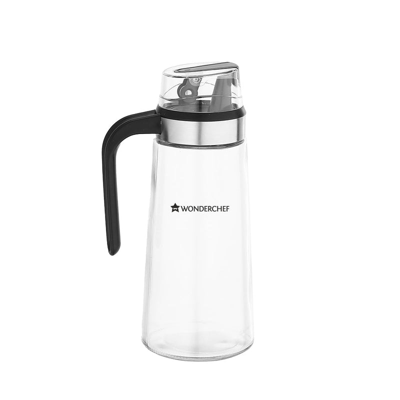 Wonderchef Glass Oil Pourer with Nozzle and Lid, For Kitchen, 600ml, Oil Container & Oil Pourer, Transparent, Air Tight,