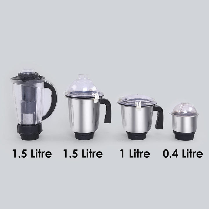 Glory Mixer Grinder, 750 W with 4 Stainless Steel Jars and Anti-rust Stainless Steel Blades, Ergonomic Handles, 5 Years Warranty on Motor