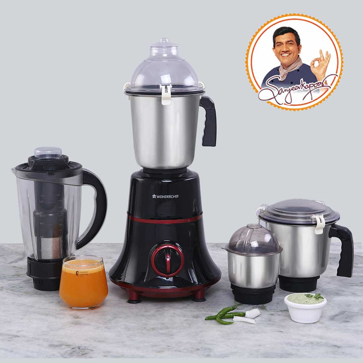 Glory Mixer Grinder, 750 W with 4 Stainless Steel Jars and Anti-rust Stainless Steel Blades, Ergonomic Handles, 5 Years Warranty on Motor