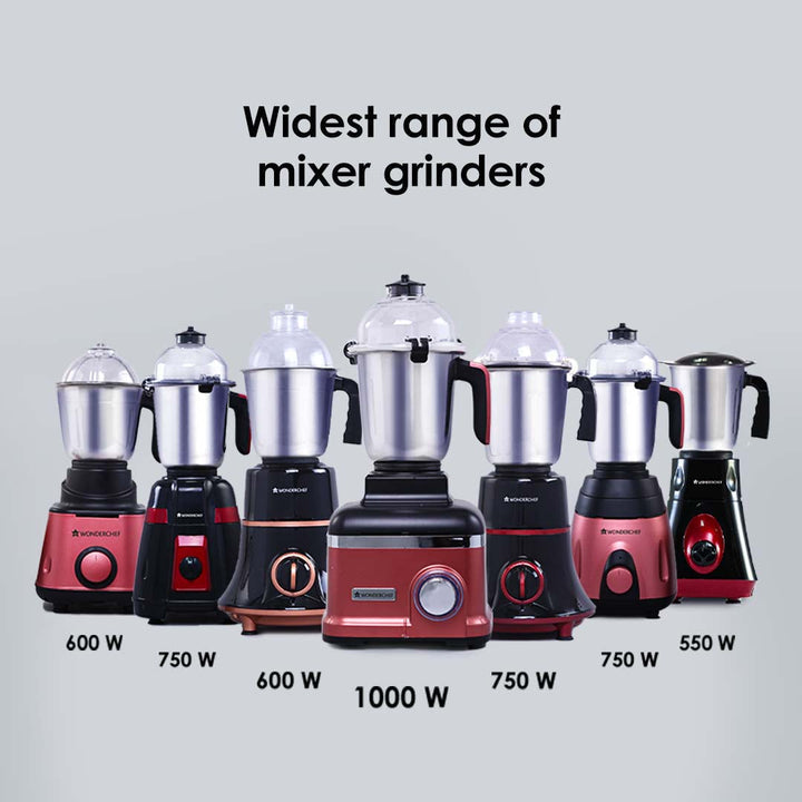 Glory Mixer Grinder, 750 W with 4 Stainless Steel Jars and Anti-rust Stainless Steel Blades, Ergonomic Handles, 5 Years Warranty on Motor