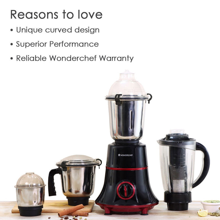 Glory Mixer Grinder, 750 W with 4 Stainless Steel Jars and Anti-rust Stainless Steel Blades, Ergonomic Handles, 5 Years Warranty on Motor