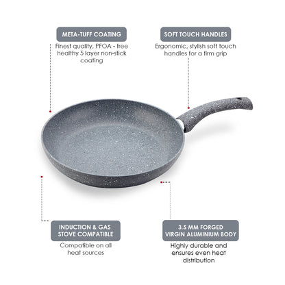 Granite 26 cm Non-Stick Fry Pan | 2 L | Grey | 5 Layer PFOA Free Non-Stick Coating | Compatible with Hot Plate, Hobs, Gas Stove, Ceramic Plate and Induction cooktop | 2 Years Warranty