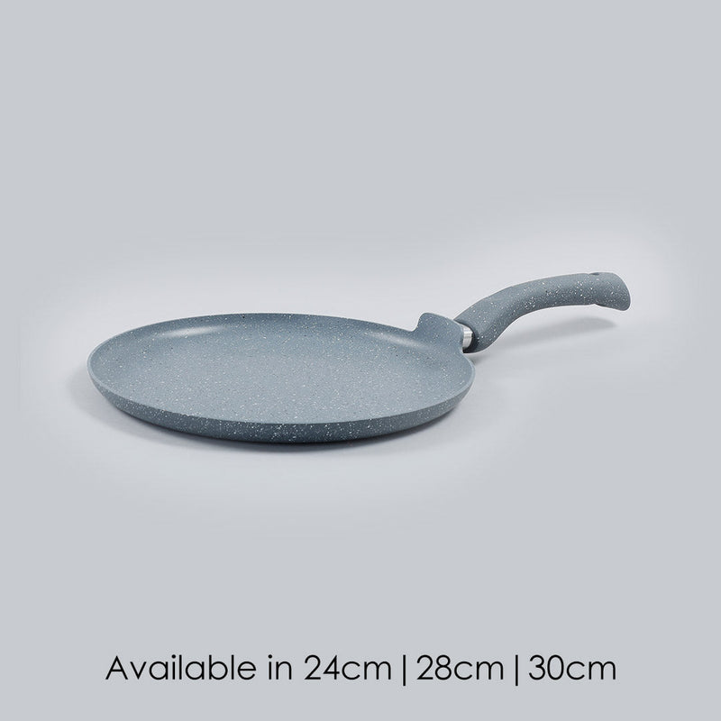 Granite 28cm Non-Stick Dosa Tawa | Induction Bottom | Soft-Touch Handles | Virgin Aluminium | PFOA/Heavy Metals Free | 3.5mm | 2 Year Warranty | Grey