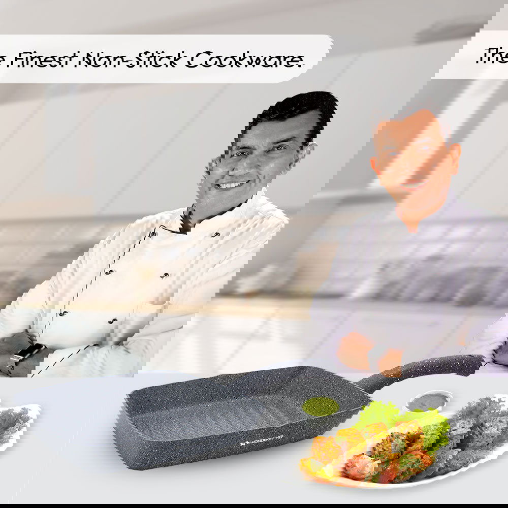 Granite Non-Stick 24cm Grill Pan | Soft-Touch Handles | Virgin Aluminium | PFOA and Heavy Metals Free | 3.5mm Thickness | 1.8 litres | 2 Year Warranty | Grey