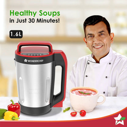 NEO Automatic Soup Maker | 1.6 Litre | 900W Heater | Stainless Steel Blades | Stainless Steel Jug | 5 Pre-Set Functions | Red | Black | Steel | One Touch Operation | Touch Control Panel | 30 Minute Cook Time | 2 Years Warranty