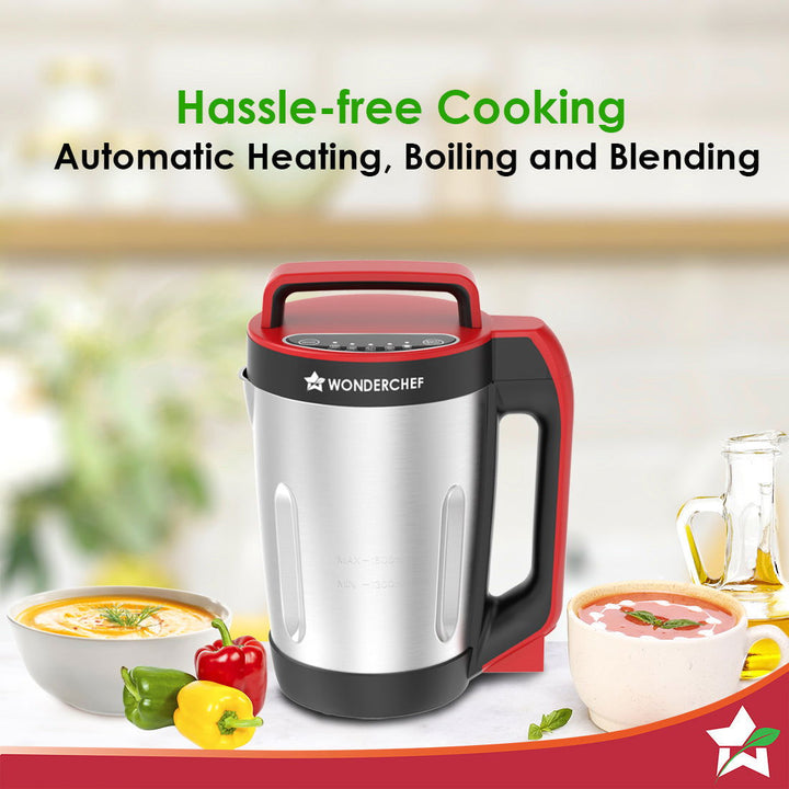 NEO Automatic Soup Maker | 1.6 Litre | 900W Heater | Stainless Steel Blades | Stainless Steel Jug | 5 Pre-Set Functions | Red | Black | Steel | One Touch Operation | Touch Control Panel | 30 Minute Cook Time | 2 Years Warranty