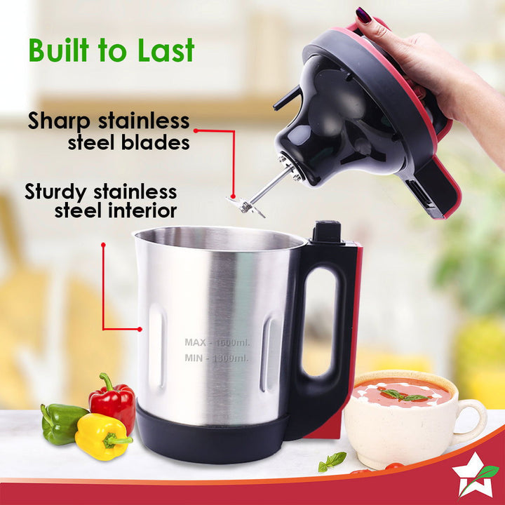 NEO Automatic Soup Maker | 1.6 Litre | 900W Heater | Stainless Steel Blades | Stainless Steel Jug | 5 Pre-Set Functions | Red | Black | Steel | One Touch Operation | Touch Control Panel | 30 Minute Cook Time | 2 Years Warranty
