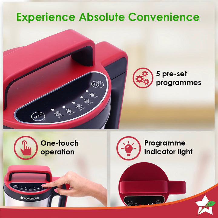 NEO Automatic Soup Maker | 1.6 Litre | 900W Heater | Stainless Steel Blades | Stainless Steel Jug | 5 Pre-Set Functions | Red | Black | Steel | One Touch Operation | Touch Control Panel | 30 Minute Cook Time | 2 Years Warranty