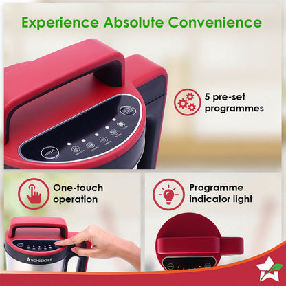 NEO Automatic Soup Maker | 1.6 Litre | 900W Heater | Stainless Steel Blades | Stainless Steel Jug | 5 Pre-Set Functions | Red | Black | Steel | One Touch Operation | Touch Control Panel | 30 Minute Cook Time | 2 Years Warranty