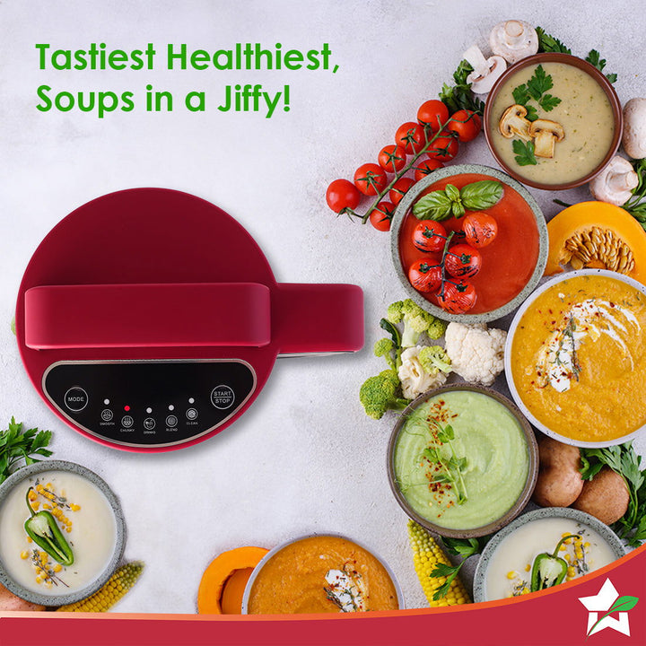 NEO Automatic Soup Maker | 1.6 Litre | 900W Heater | Stainless Steel Blades | Stainless Steel Jug | 5 Pre-Set Functions | Red | Black | Steel | One Touch Operation | Touch Control Panel | 30 Minute Cook Time | 2 Years Warranty