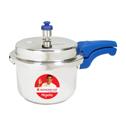 Nigella Induction Base 3L Stainless Steel Pressure Cooker with Outer Lid Blue