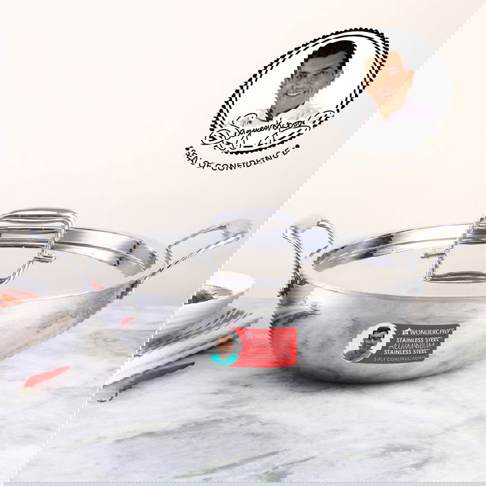 Nigella Tri-ply Stainless Steel 20 cm Kadhai with Lid | 1.5 Litres | 2.6mm Thickness | Kadhai with Induction base | Compatible with all cooktops | Riveted Cool-Touch Handle | 10 Year Warranty
