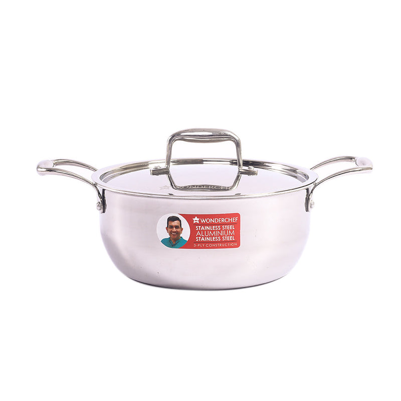 Nigella Tri-Ply Stainless Steel 22 cm Casserole | 3.2 Litres | 2.6mm Thickness | Induction base | Compatible with all cooktops | Riveted Cool-Touch Handle | 10 Year Warranty