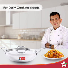Nigella Tri-Ply Stainless Steel 28 cm Kadhai with Lid | 4.1 Litres | 2.6mm Thickness | Kadai with Induction base | Compatible with all cooktops | Riveted Cool-Touch Handle | 10 Year Warranty