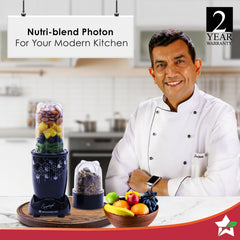 Nutri-blend Photon 400W Mixer Grinder, 22000 RPM Motor, Smoothie Maker, Masala Grinder, Chutney Blender, 3 Unbreakable Jars, Recipe Book by Chef Sanjeev Kapoor, 2 Yr Warranty, Black