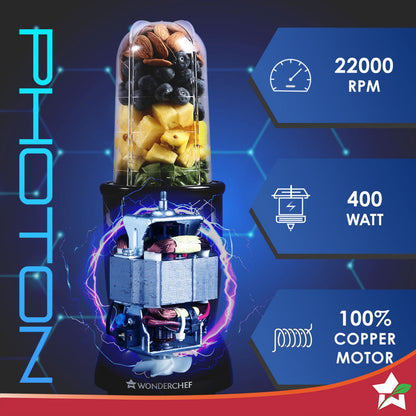 Nutri-blend Photon 400W Mixer Grinder, 22000 RPM Motor, Smoothie Maker, Masala Grinder, Chutney Blender, 3 Unbreakable Jars, Recipe Book by Chef Sanjeev Kapoor, 2 Yr Warranty, Black