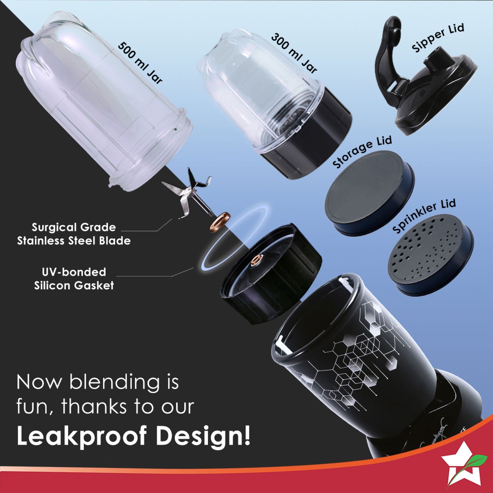 Nutri-blend Photon 400W Mixer Grinder, 22000 RPM Motor, Smoothie Maker, Masala Grinder, Chutney Blender, 3 Unbreakable Jars, Recipe Book by Chef Sanjeev Kapoor, 2 Yr Warranty, Black