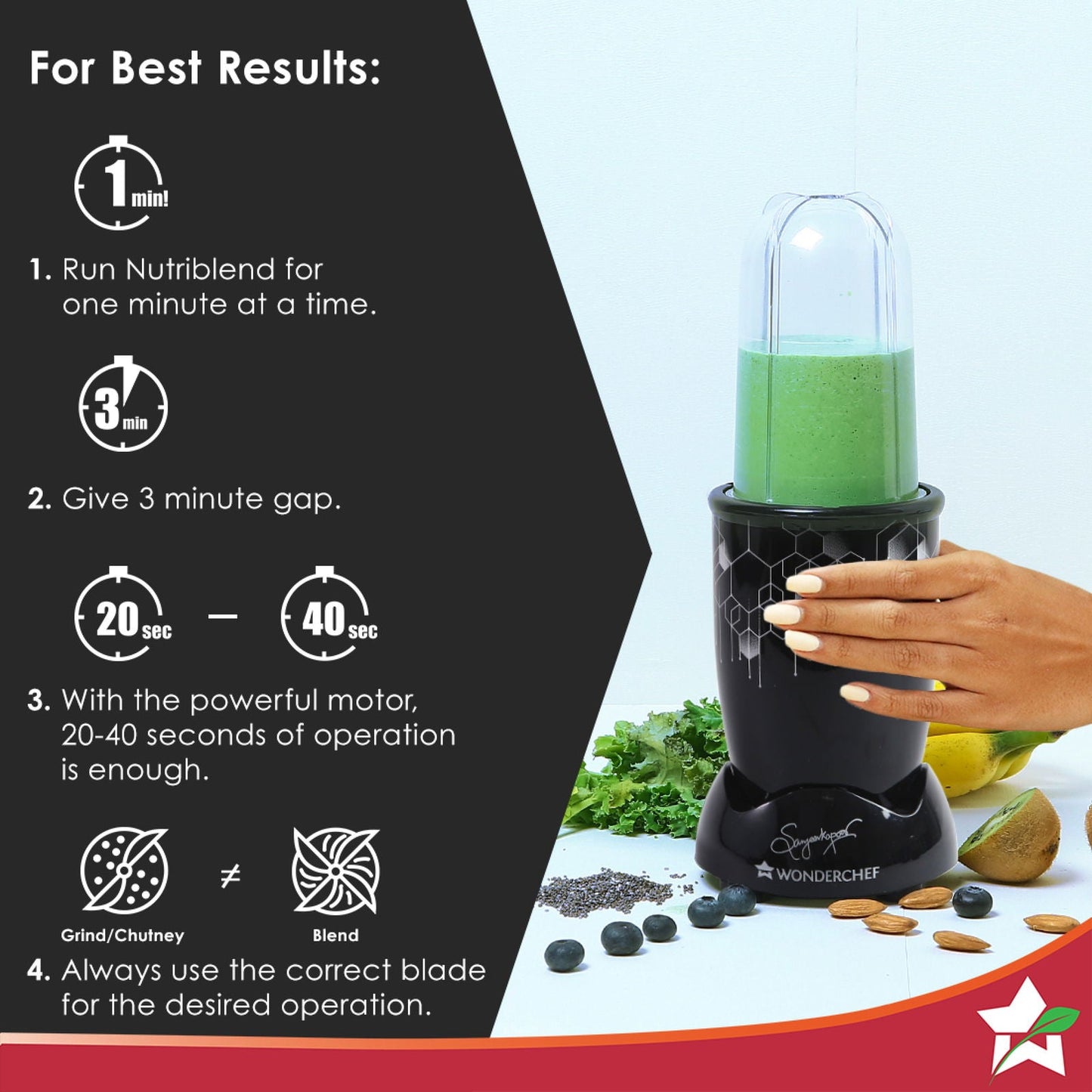 Nutri-blend Photon 400W Mixer Grinder, 22000 RPM Motor, Smoothie Maker, Masala Grinder, Chutney Blender, 3 Unbreakable Jars, Recipe Book by Chef Sanjeev Kapoor, 2 Yr Warranty, Black