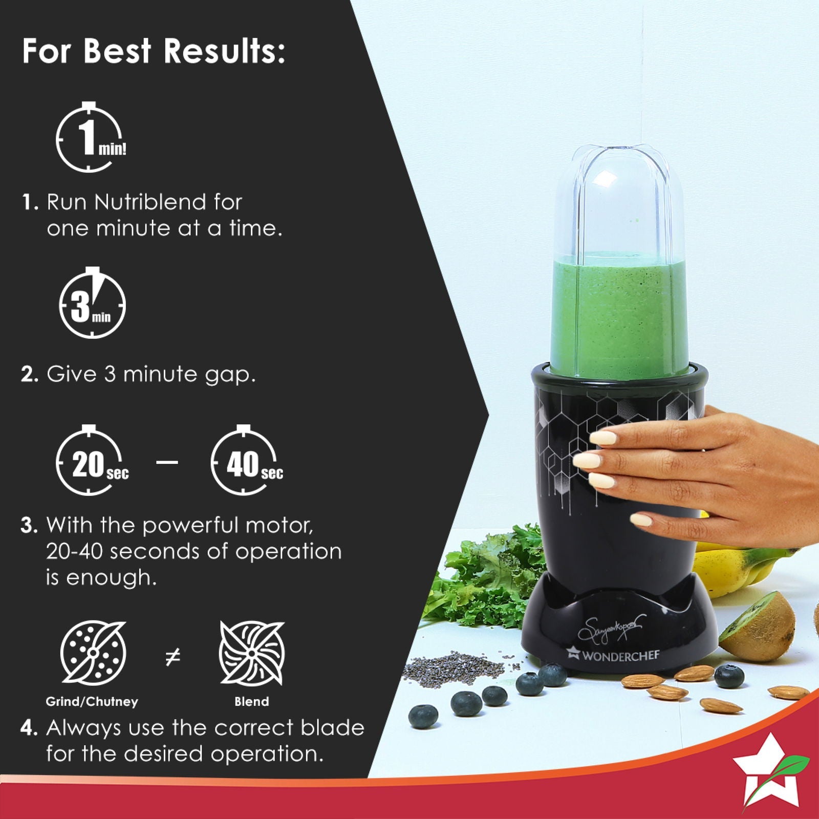 Nutri-blend Photon 400W Mixer Grinder, 22000 RPM Motor, Smoothie Maker, Masala Grinder, Chutney Blender, 3 Unbreakable Jars, Recipe Book by Chef Sanjeev Kapoor, 2 Yr Warranty, Black