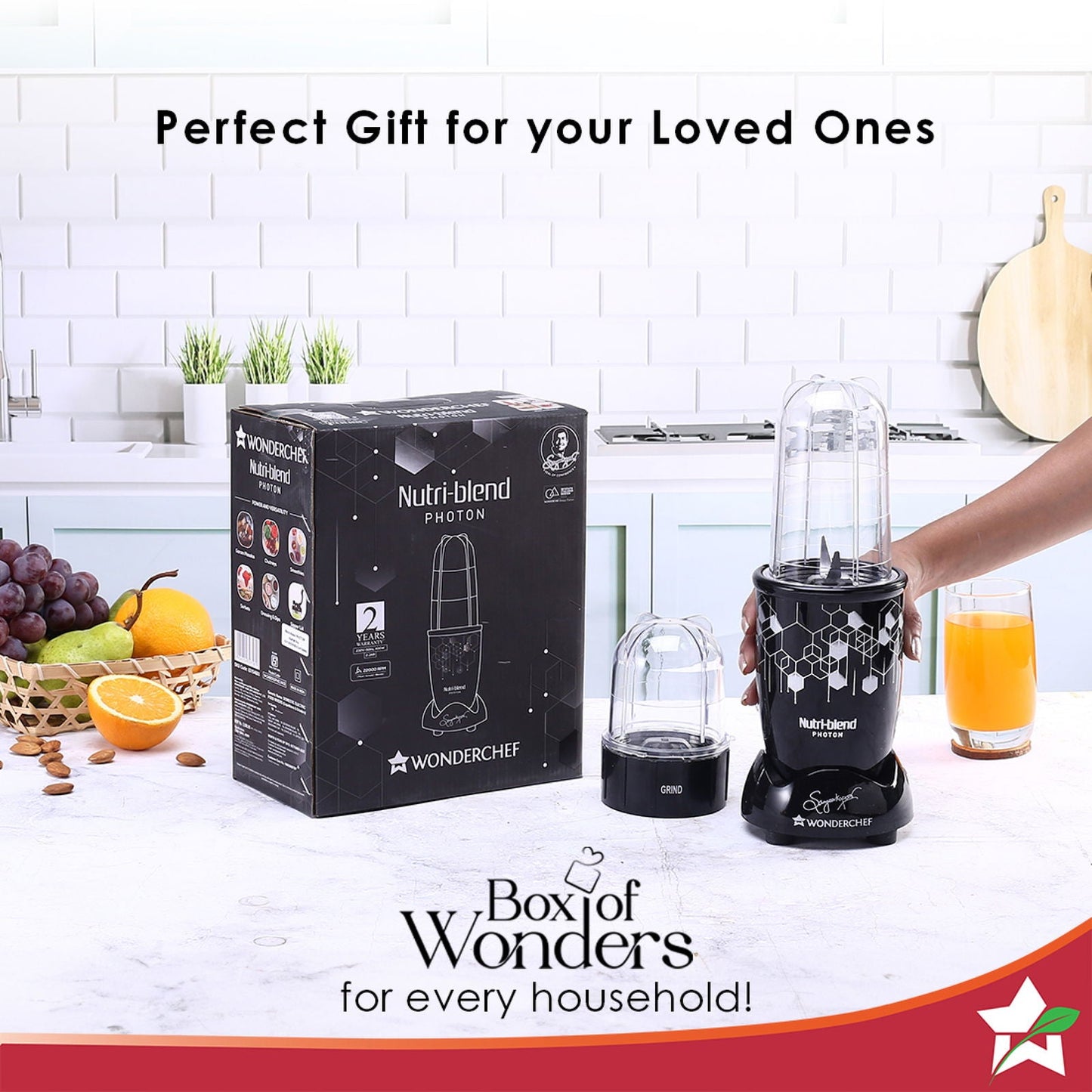 Nutri-blend Photon 400W Mixer Grinder, 22000 RPM Motor, Smoothie Maker, Masala Grinder, Chutney Blender, 3 Unbreakable Jars, Recipe Book by Chef Sanjeev Kapoor, 2 Yr Warranty, Black