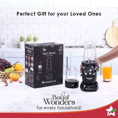 Nutri-blend Photon 400W Mixer Grinder, 22000 RPM Motor, Smoothie Maker, Masala Grinder, Chutney Blender, 3 Unbreakable Jars, Recipe Book by Chef Sanjeev Kapoor, 2 Yr Warranty, Black