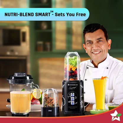 Nutri Blend Smart 3 Jar Automatic Mixer Grinder with Dual Pulse Function|22000 RPM|100% Full Copper Motor|3 Unbreakable Jars|500 W|2 Years Warranty|Recipe book by Chef Sanjeev Kapoor| Black