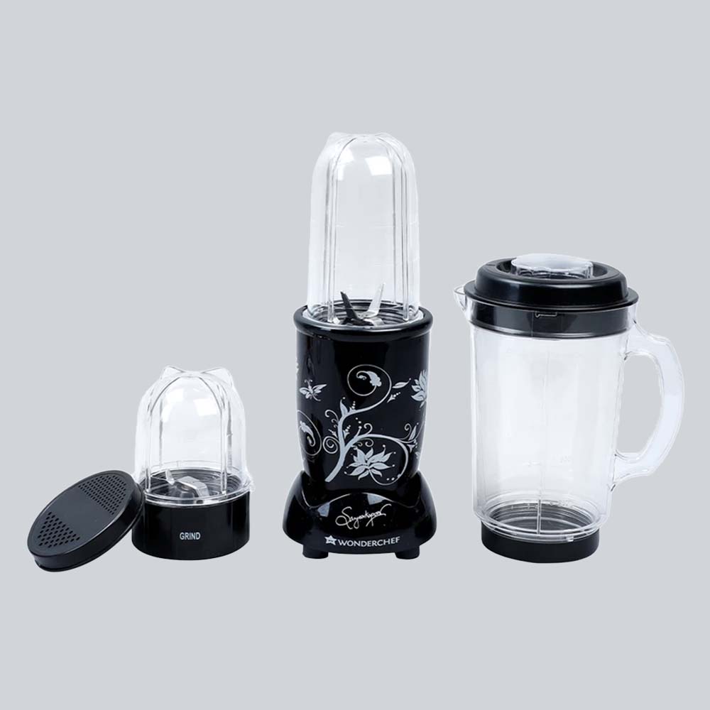 Wonderchef Nutri-blend 300W Mixer Grinder, Blender with 3 Unbreakable Jars in Black, Suitable for USA and Canada Only, S