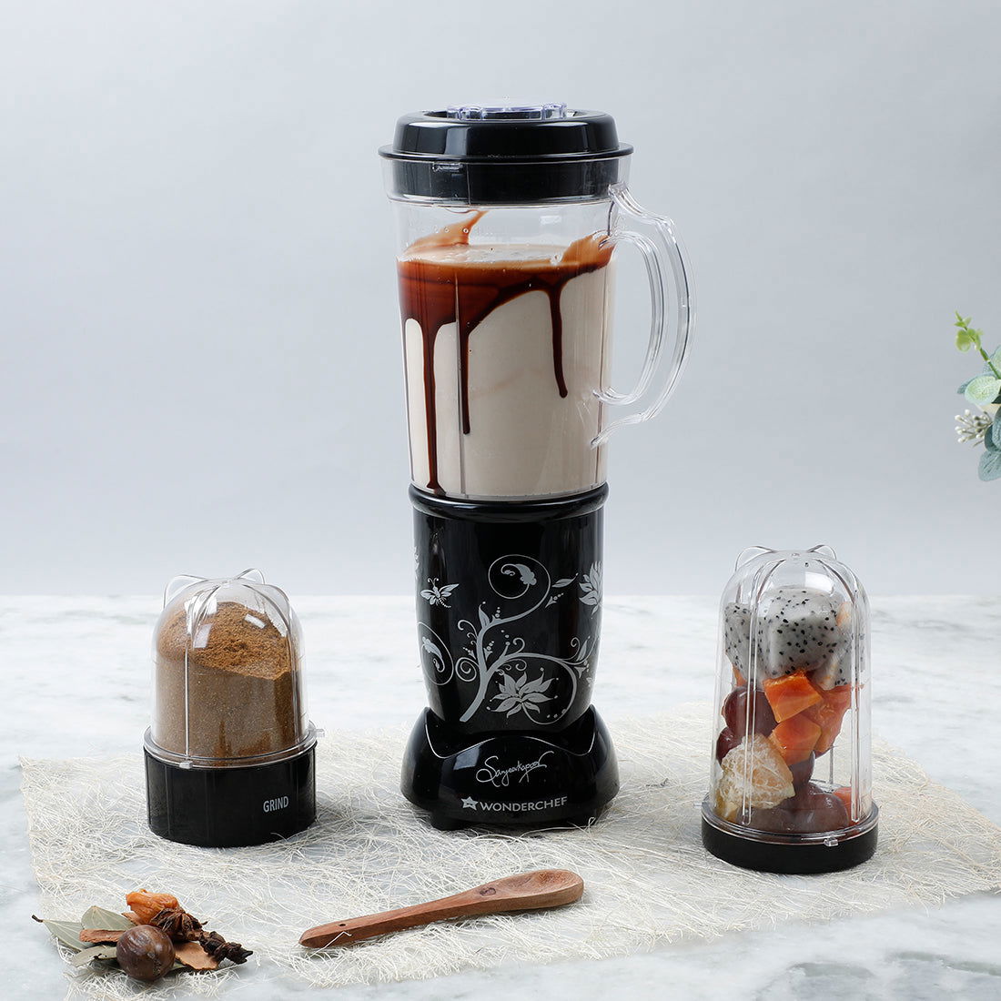 Wonderchef Nutri-blend 300W Mixer Grinder, Blender with 3 Unbreakable Jars in Black, Suitable for USA and Canada Only, S