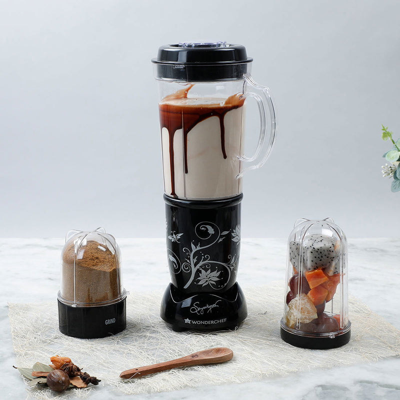 Wonderchef Nutri-blend 300W Mixer Grinder, Blender with 3 Unbreakable Jars in Black, Suitable for USA and Canada Only, S