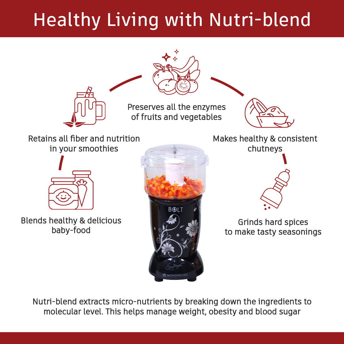 Nutri-blend BOLT-600W CKM Mixer with Chopper, Stronger & Swifter with Sipper Lid, 22000RPM 100% Full Copper Motor, 4 Unbreakable Jars, Sharper Steel Blades, Recipe Book by Chef Sanjeev Kapoor